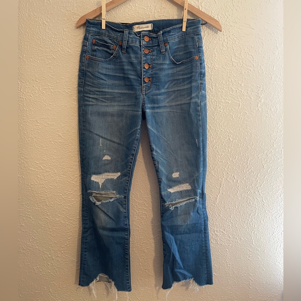 Madewell High Waisted Cali Demi Boot Distressed Jeans